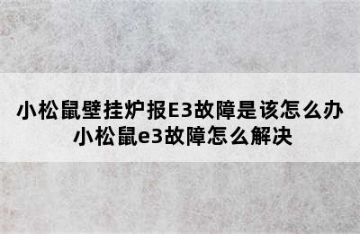 小松鼠壁挂炉报E3故障是该怎么办 小松鼠e3故障怎么解决